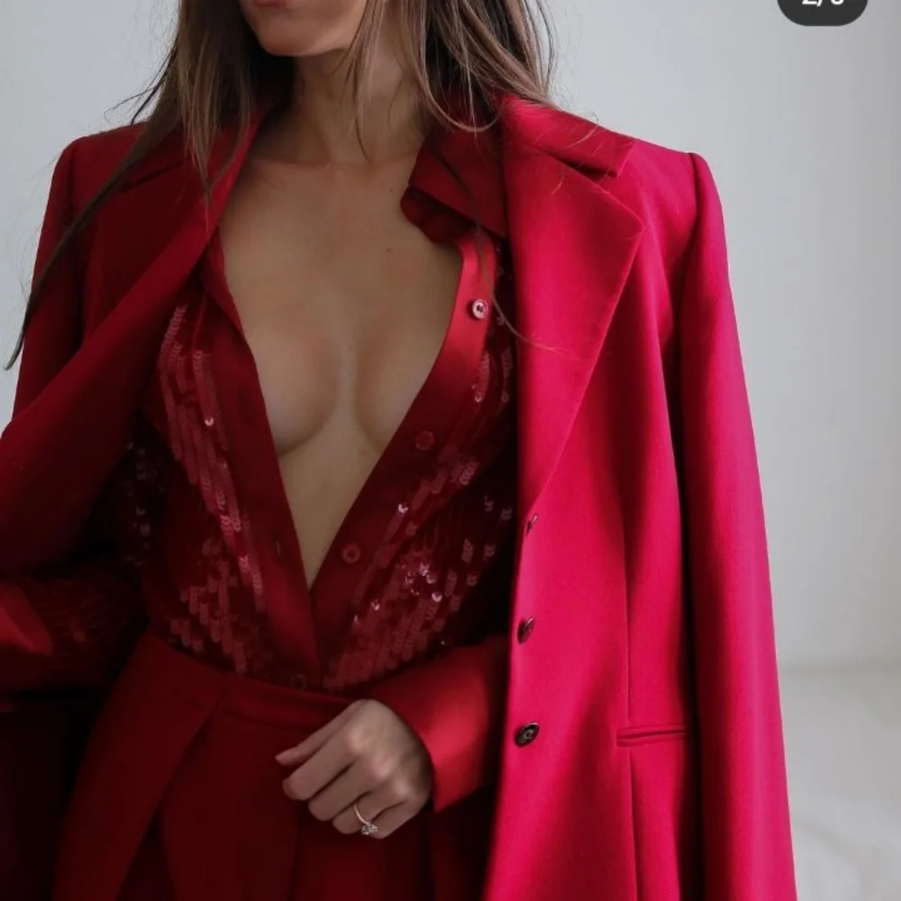 Zara Sequin Red Shirt Size S NWT